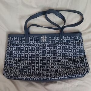 Tommy Hilfiger Navy and White Patterned Tote